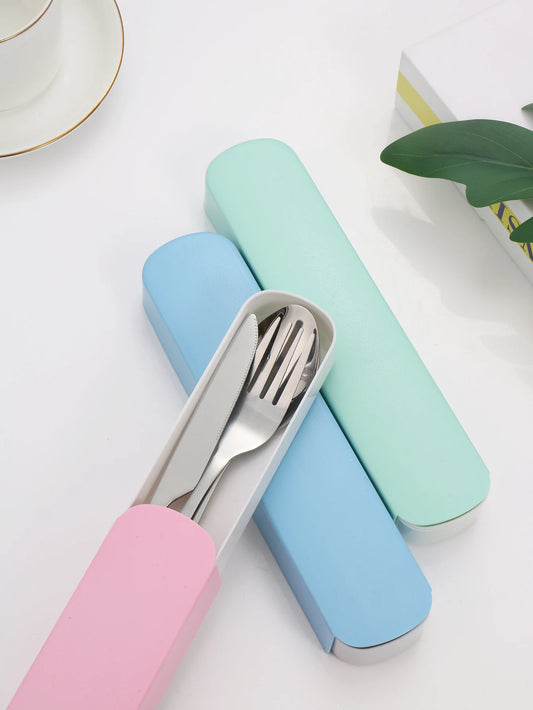 3 peças terno portátil estudantes vão para a escola jantar terno seu faca e garfo colher com receber um estojo