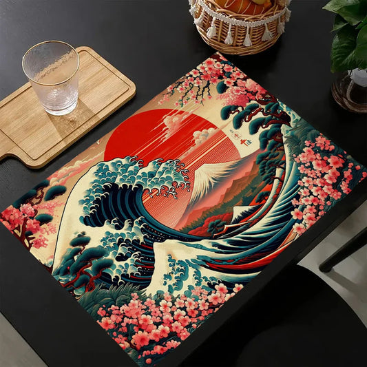 Tsunami ondas ilustração japonesa tapete de mesa cozinha decoração placemat mesa para casamento jantar acessórios tapete de mesa