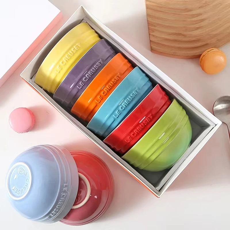 Tigela de Arroz de Porcelana Esmaltada de Alta Qualidade Le Creuset, Louça Colorida, Tigela Redonda de Cerâmica para Uso Domé...