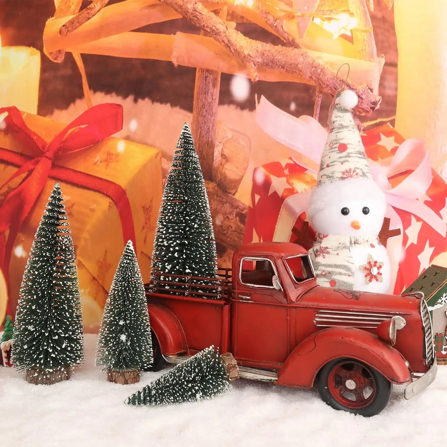 Mini árvores de natal cobertas com pinheiros de neve, 7 tamanhos, decorações de mesa de natal, enfeites de neve de inverno, cedro, presente de natal para casa