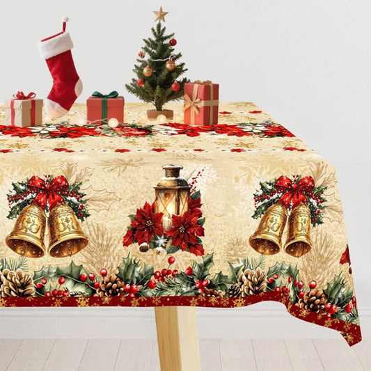 Toalha de mesa de natal vintage poinsétia sino toalha de mesa decorações de natal para casa 2025 navidad presentes capa de mesa de jantar