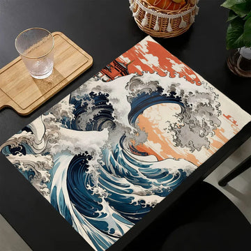 Tsunami ondas ilustração japonesa tapete de mesa cozinha decoração placemat mesa para casamento jantar acessórios tapete de mesa