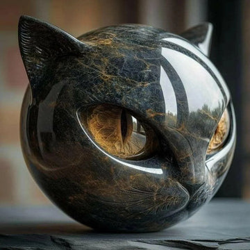 Estatueta decorativa de pedra de gato preto, resina, cabeça de gato, pedra de cura, textura de mármore, pedra de gato, presente, mesa de escritório, decoração de gatos